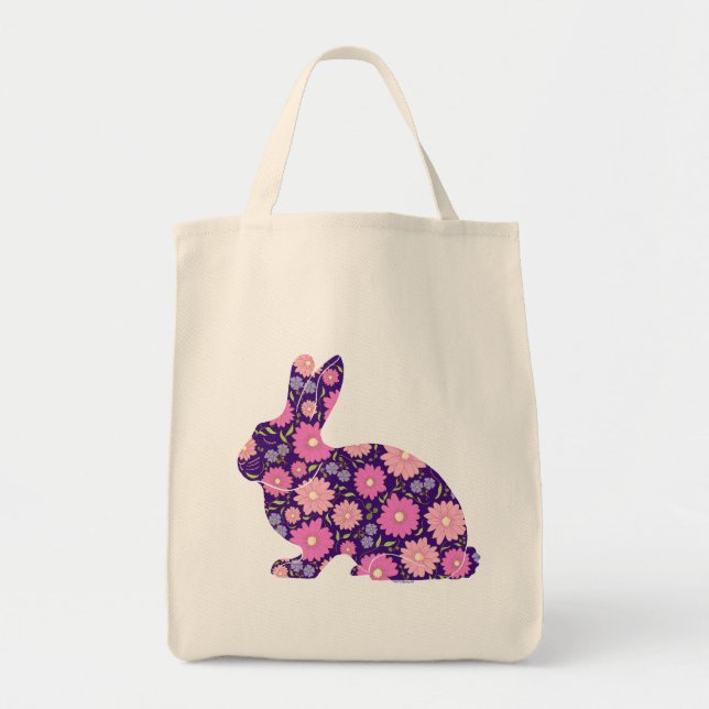 Pink Retro Hasen und Blume Tragetasche (Vorne)