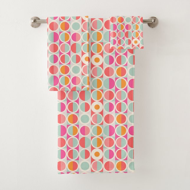 Pink-Retro Kreis-Muster Badhandtuch Set (Insitu)