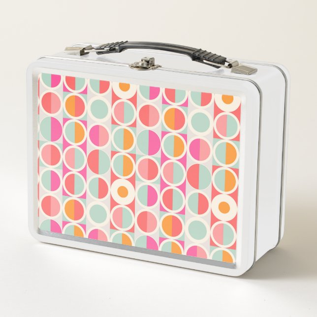 Pink-Retro Kreis-Muster Metall Brotdose (Vorderseite)