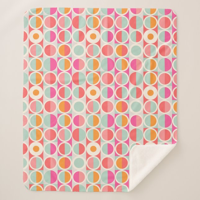 Pink-Retro Kreis-Muster Sherpadecke (Vorderseite)