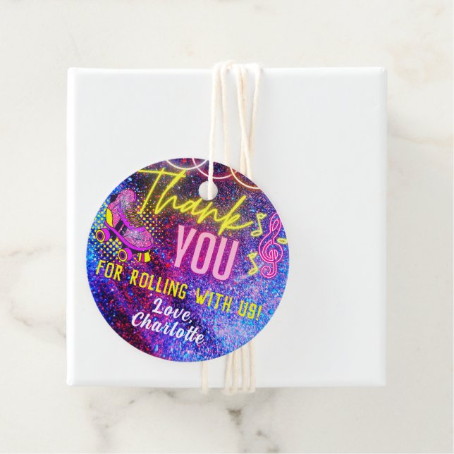 Pink Retro Neon Glow Roller Skaten Vielen Dank Geschenkanhänger (Beispiel)