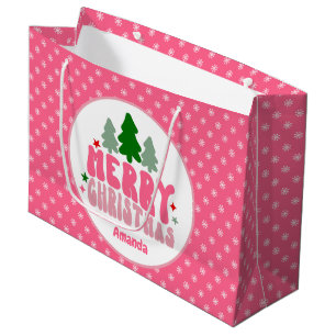 Pink Retro Personalisiert Weihnachten Große Geschenktüte