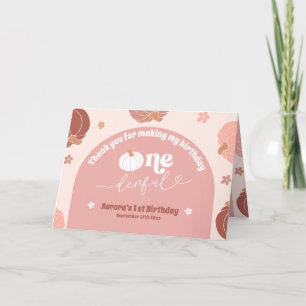 Pink Retro Pumpkin 1. Geburtstag geklappt Vielen D Dankeskarte
