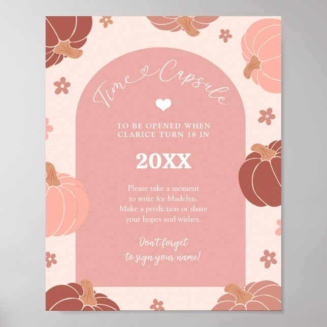 Pink Retro Pumpkin 1st Birthday Time Capsule Poster (Vorne)