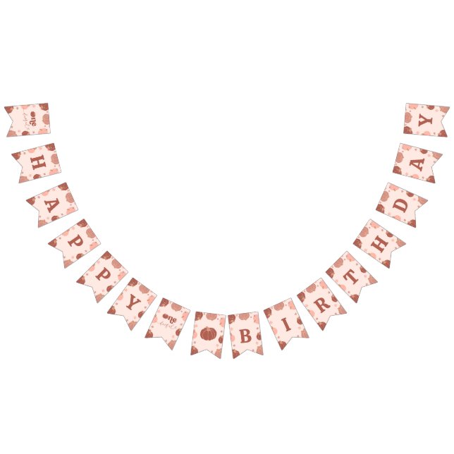 Pink Retro Pumpkin Birthday Bunting Banner (Alle)