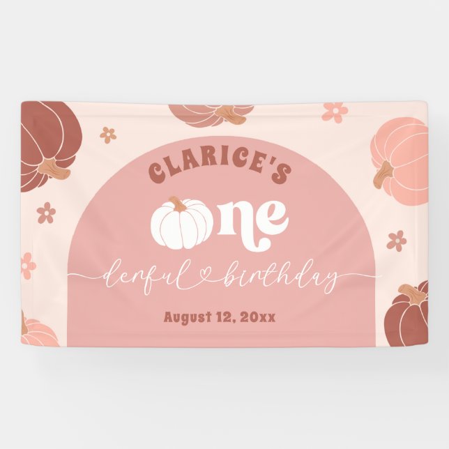 Pink Retro Pumpkin Birthday Large Banner (Horizontal)
