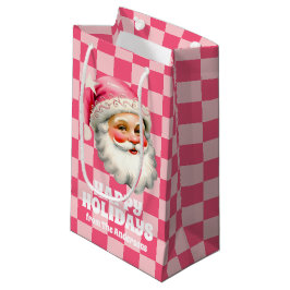 Pink Retro Santa Claus Pink Tartan Karierte Weihna Kleine Geschenktüte