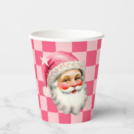 Pink Retro Santa Claus Pink Tartan Karierte Weihna Pappbecher