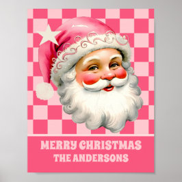 Pink Retro Santa Claus Pink Tartan Karierte Weihna Poster