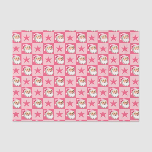 Pink Retro Santa Claus Pink Tartan Karierte Weihna Seidenpapier (Vorderseite)