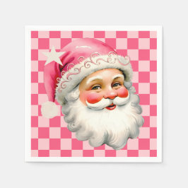 Pink Retro Santa Claus Pink Tartan Karierte Weihna Serviette