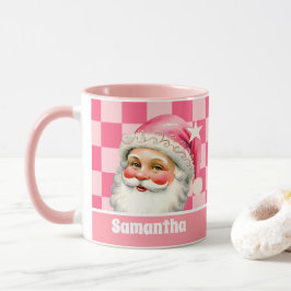 Pink Retro Santa Claus Pink Tartan Karierte Weihna Tasse