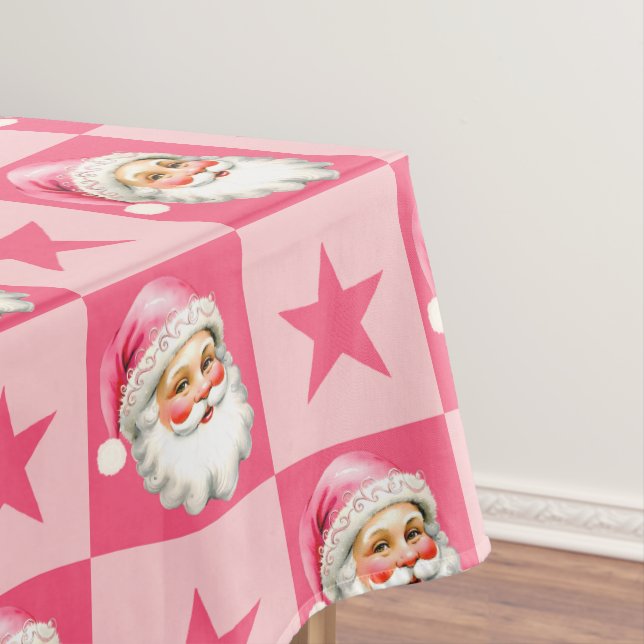 Pink Retro Santa Claus Pink Tartan Karierte Weihna Tischdecke (Beispiel)