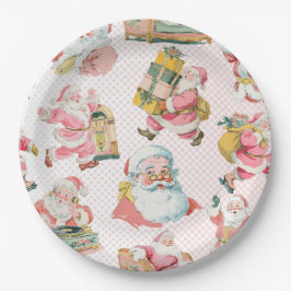 Pink Retro Santa Claus Themed, Weihnachten Party Pappteller
