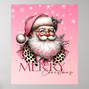Pink Retro Santa Claus Vintag Frohe Weihnachten Poster