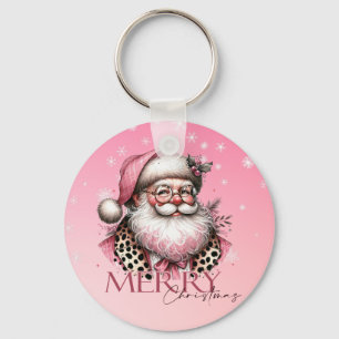 Pink Retro Santa Claus Vintag Frohe Weihnachten Schlüsselanhänger