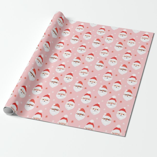 Pink Retro Santa Clause Geschenkpapier (Ungerollt)