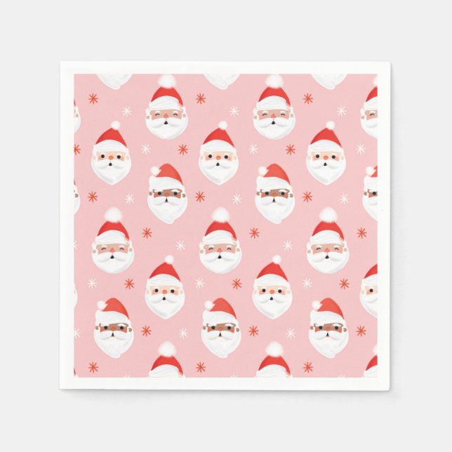 Pink Retro Santa Clause Wrapping Paper Serviette (Vorderseite)
