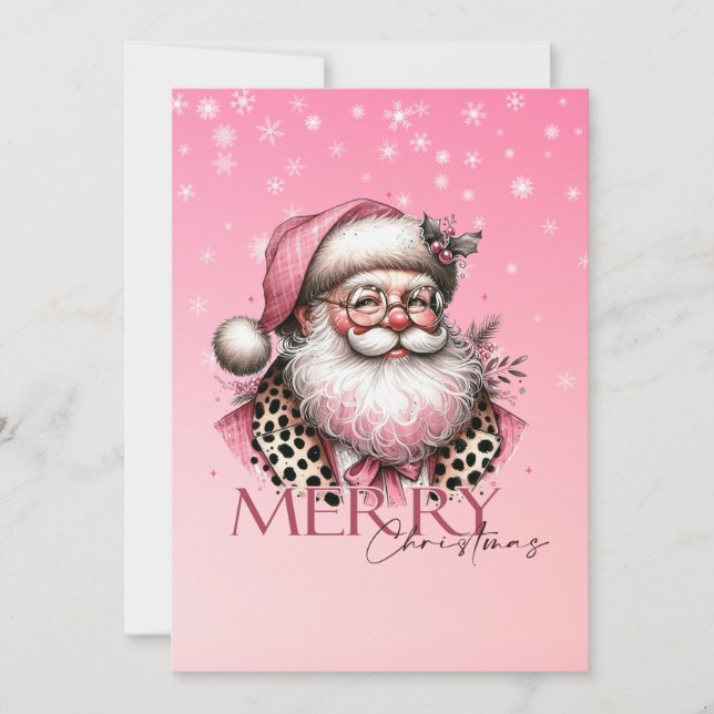 Pink Retro Santa Merry Weihnachten (Vorderseite)