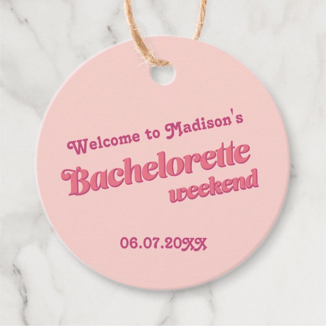 Pink Retro Schriftart Bachelorette Gefälligkeitsta Geschenkanhänger (Vorderseite)