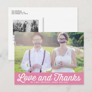 Pink Retro Script Foto Hochzeit Vielen Dank Postkarte