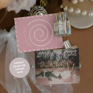 Pink Retro Spring Wedding Photo Thank You Card Folien Feiertagspostkarte