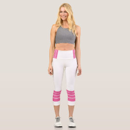 Pink Retro Stripes and Minimalist Text Capri Leggings
