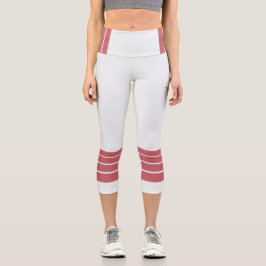 Pink Retro Stripes and Text on Minimalist Capri Leggings