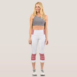 Pink Retro Stripes and Text on Minimalist Capri Leggings