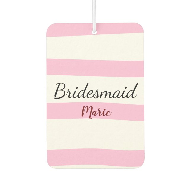 Pink Retro Stripesadd your name custom bridesmaid Autolufterfrischer (Vorderseite)