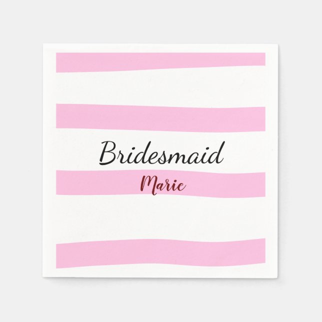 Pink Retro Stripesadd your name custom bridesmaid Serviette (Vorderseite)