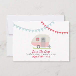 Pink Retro Trailer & Hochzeit Sichern Sie das Datu Save The Date