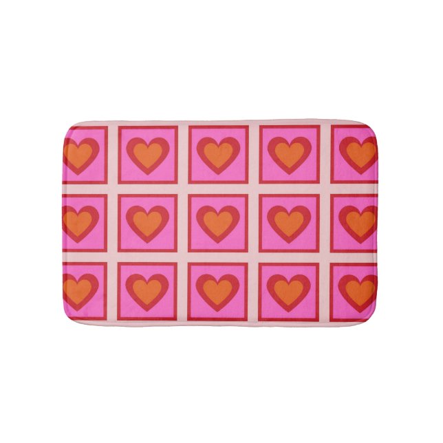 Pink Retro Vintag Checkered Heart Y2K Pattern Badematte (Vorderseite)