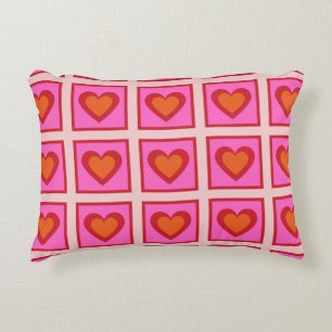 Pink Retro Vintag Checkered Heart Y2K Pattern Dekokissen