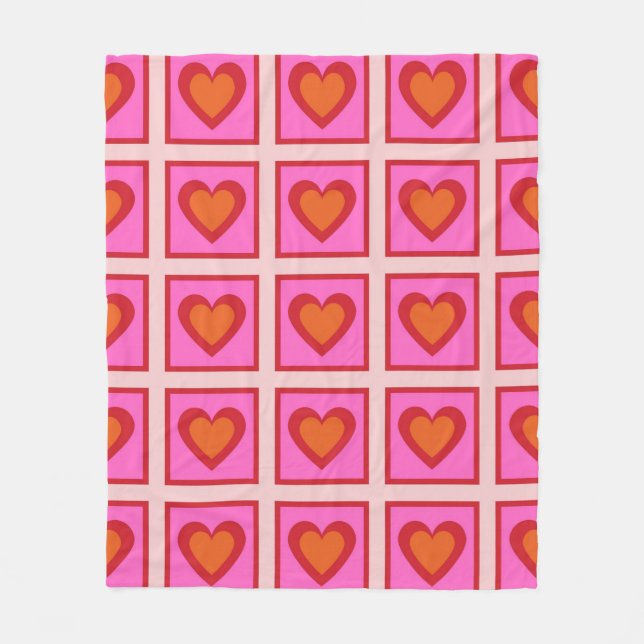 Pink Retro Vintag Checkered Heart Y2K Pattern Fleecedecke (Vorderseite)