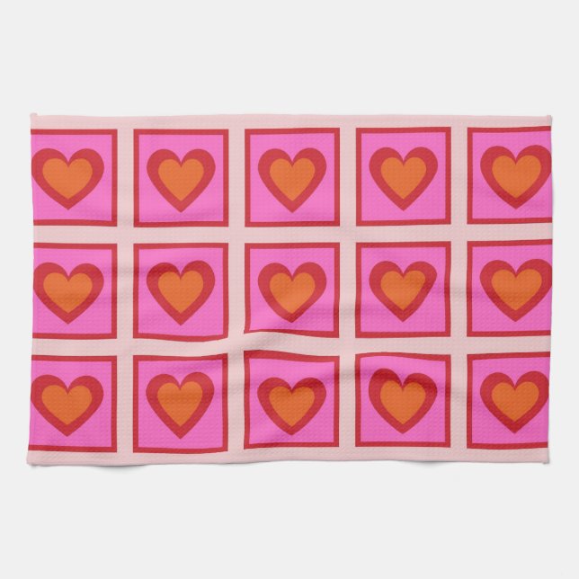Pink Retro Vintag Checkered Heart Y2K Pattern Geschirrtuch (Horizontal)