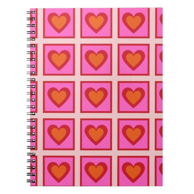 Pink Retro Vintag Checkered Heart Y2K Pattern Notizblock (Vorderseite)
