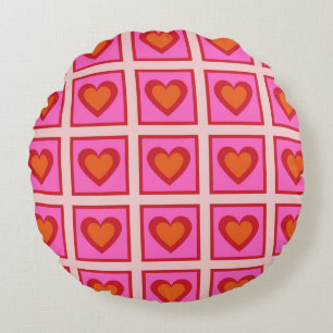 Pink Retro Vintag Checkered Heart Y2K Pattern Rundes Kissen