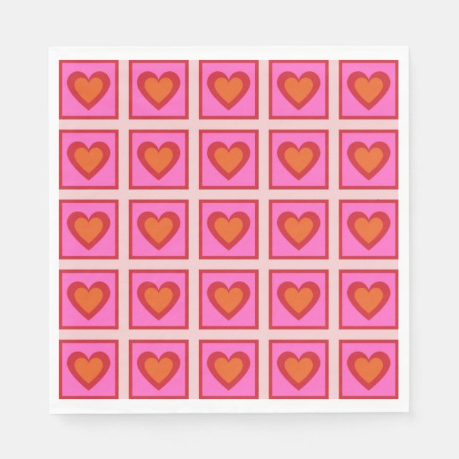 Pink Retro Vintag Checkered Heart Y2K Pattern Serviette (Vorderseite)