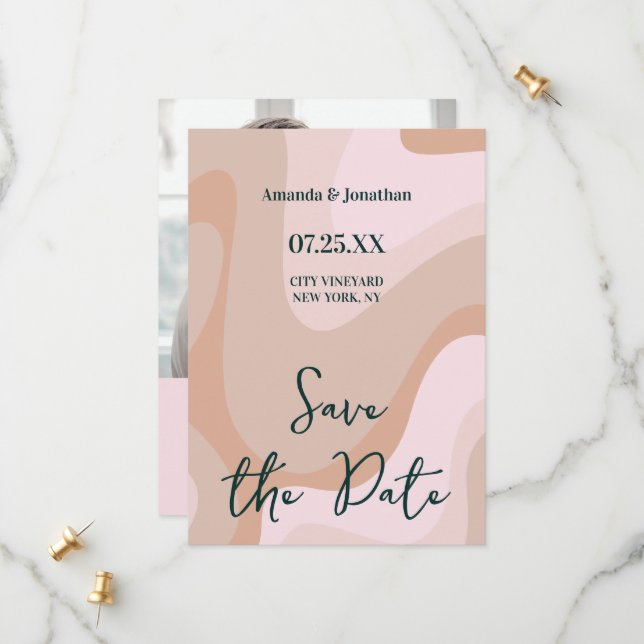 Pink Retro Wave Wedding Save The Date (Vorderseite/Rückseite Beispiel)
