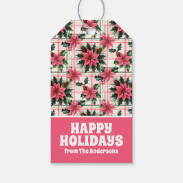 Pink Retro Weihnachten Karierte Weihnachten froh W Geschenkanhänger