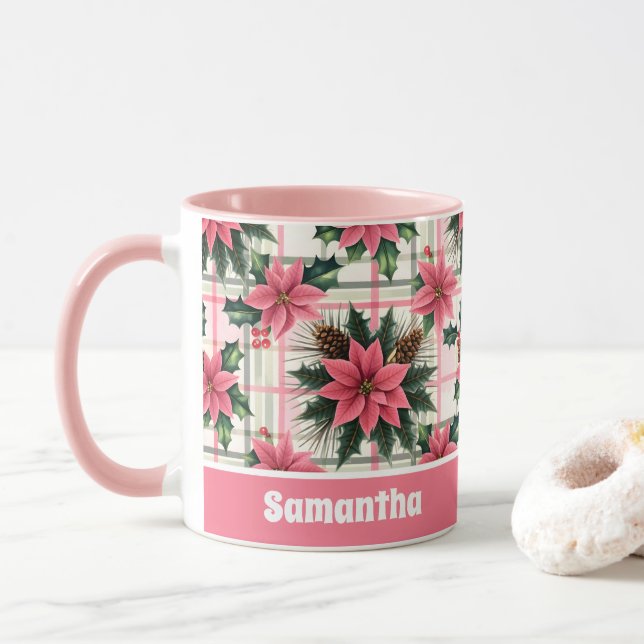 Pink Retro Weihnachten Karierte Weihnachten froh W Tasse (Mit Donut)