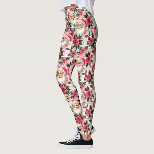 Pink Retro Weihnachten Weihnachten Blumenkohl Kari Leggings (Links)