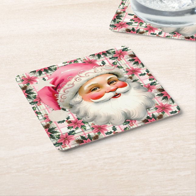 Pink Retro Weihnachten Weihnachten Blumenkohl Kari Rechteckiger Pappuntersetzer (angewinkelt)