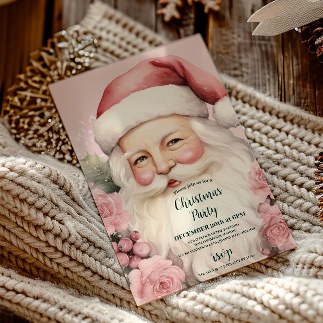 Pink Retro Weihnachten Weihnachten Weihnachtsmann Einladung (Von Creator hochgeladen)