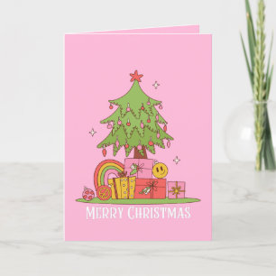 Pink Retro Weihnachtsbaum Feiertagskarte