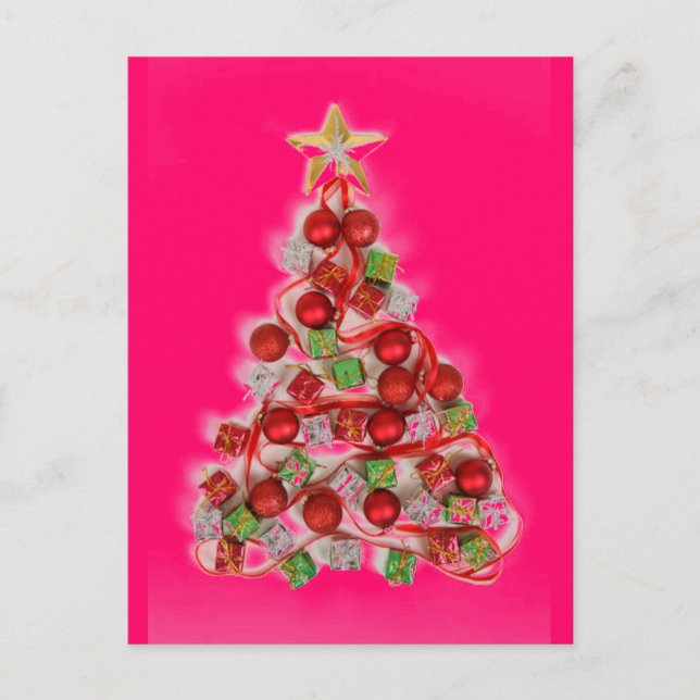 PINK RETRO Weihnachtsbaumleuchte Feiertagspostkarte (Vorderseite)