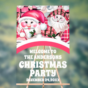 Pink Retro Weihnachtsmann Party Willkommen Acrylschild