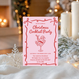 Pink Retro Weihnachtsmann Weihnachts-Cocktailparty Einladung