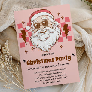 Pink Retro Weihnachtsmann-Weihnachtsfeier Einladung